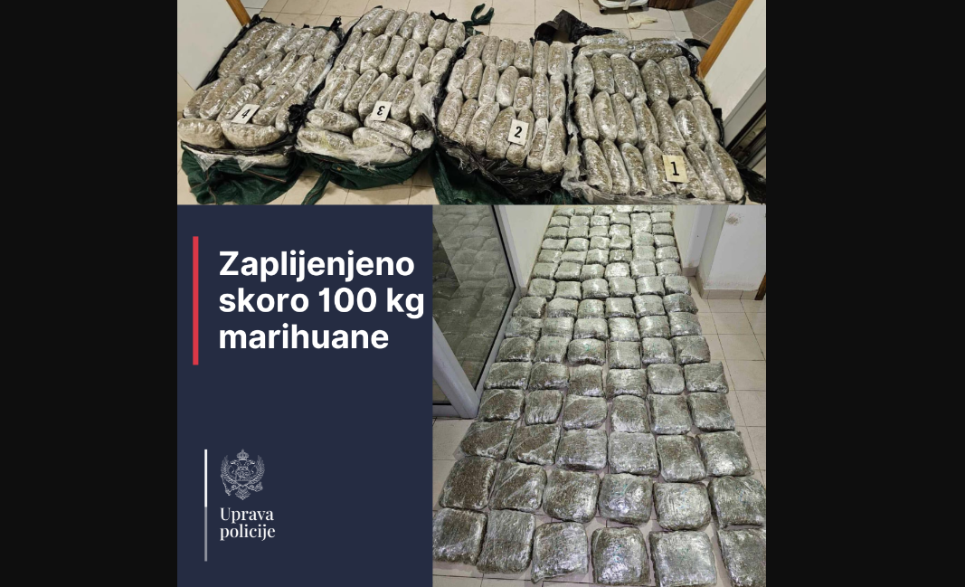 Granična policija zaplijenila skoro 100 kilograma marihuane, uhapšena jedna osoba