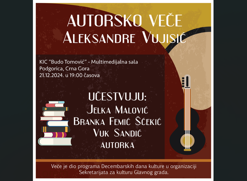 Autorsko veče Aleksandre Vujisić u KIC-u