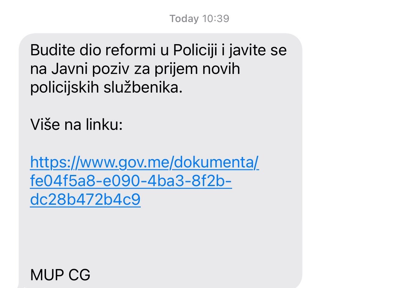 MUP SMS porukama poziva građane da se prijave za rad u policiji