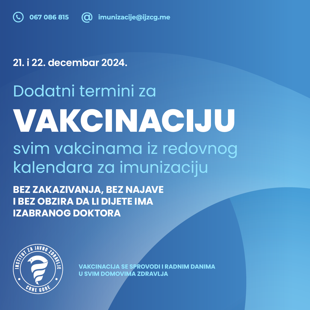 Dodatni termini za vakcinaciju tokom 21. i 22. decembra 2024.