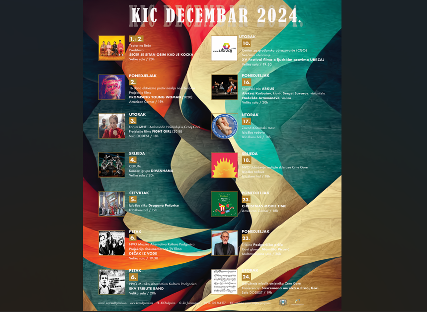 Decembar u KIC: Klavirski trio Arkus, EKV tribute band...