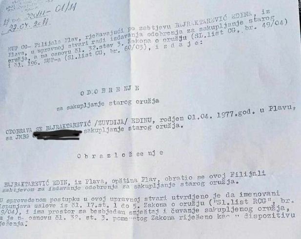 Porodica uhapšenog Plavljanina dostavila dokument - ima odobrenje za sakupljanje starog oružja