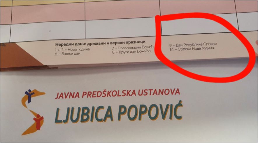 Tviteraši ogorčeni: Neustavni Dan RS u Porodičnom kalendaru u podgoričkom vrtiću