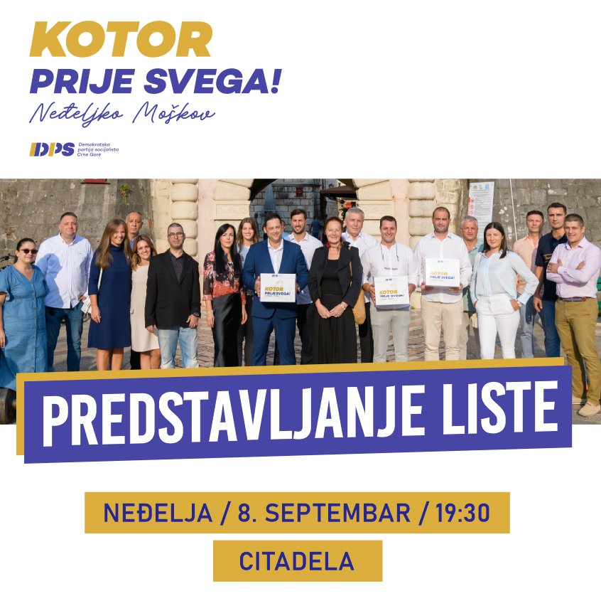 Danas predstavljanje izborne liste “Kotor prije svega! DPS – Neđeljko Moškov”