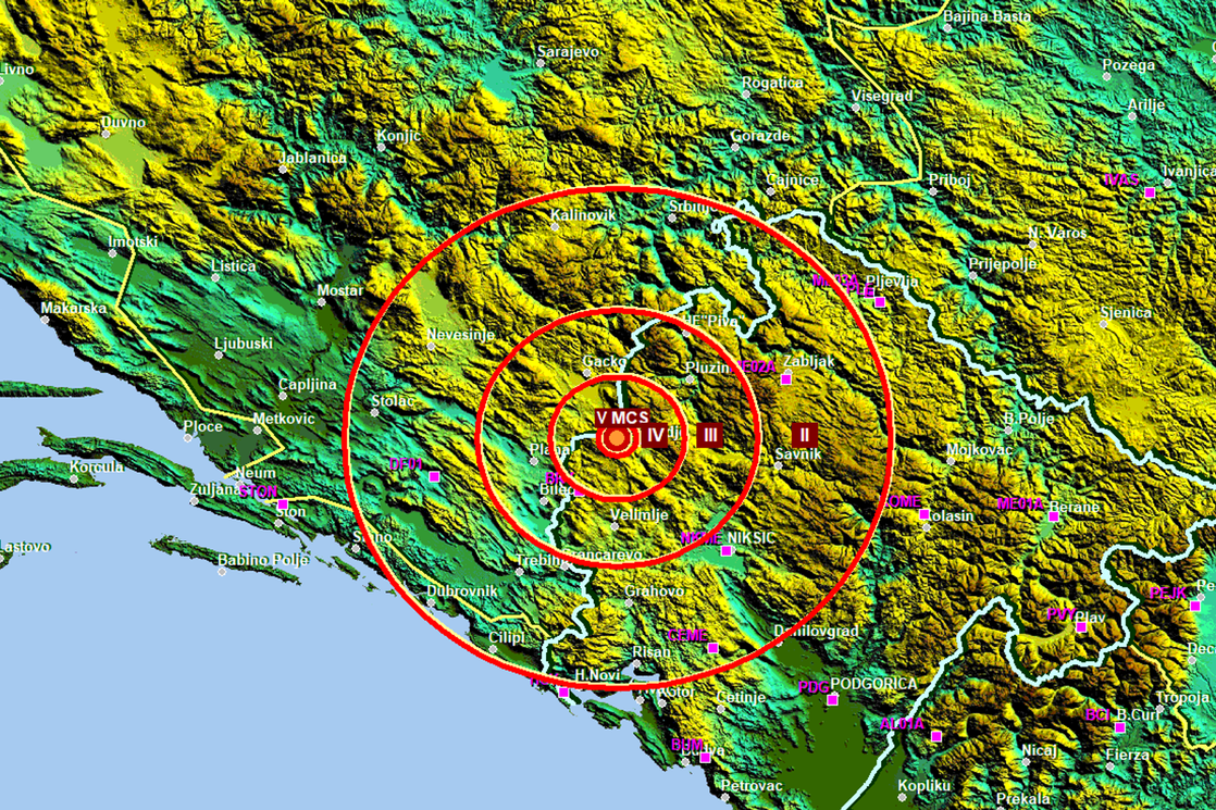 Lakši potres u okolini Nikšića