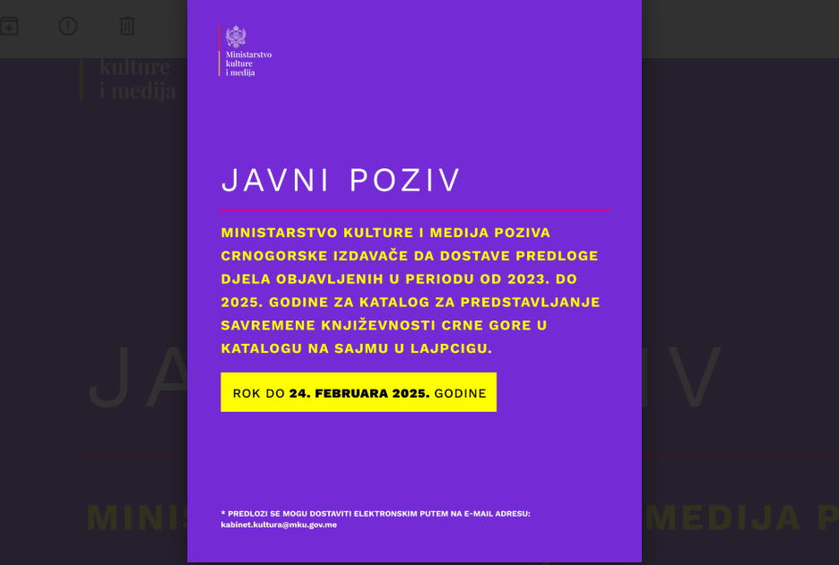 Javni poziv Ministarstva kulture i medija