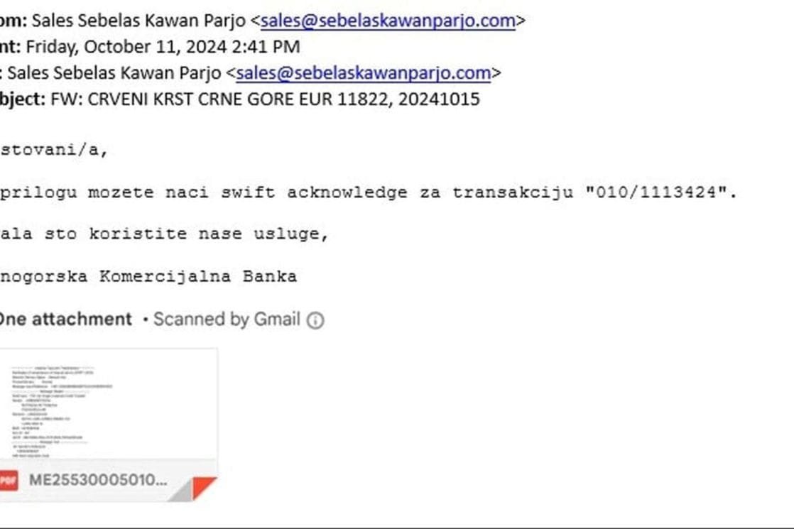 U toku phishing napad u kojem se zloupotrebljava ime CKB