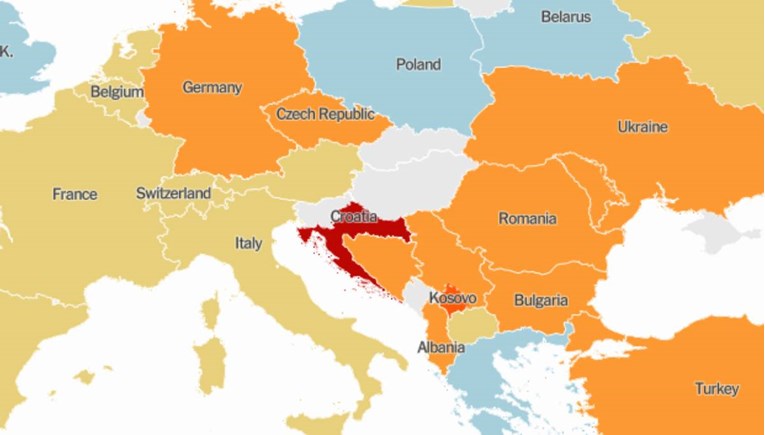 Mapa Njujork Tajmsa: Hrvatska jedina crvena u regionu, evo gdje je Crna Gora