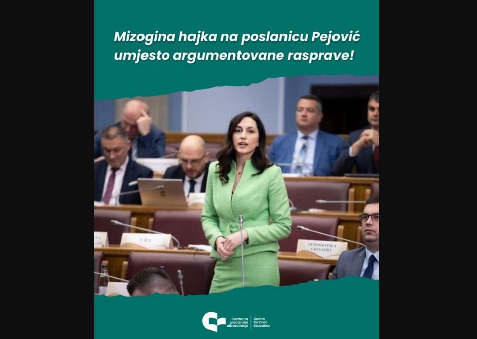 CGO: Poražavajuće je da se, umjesto konstruktivne debate, poslanica Pejović suočava s uvredama i ismijavanjem