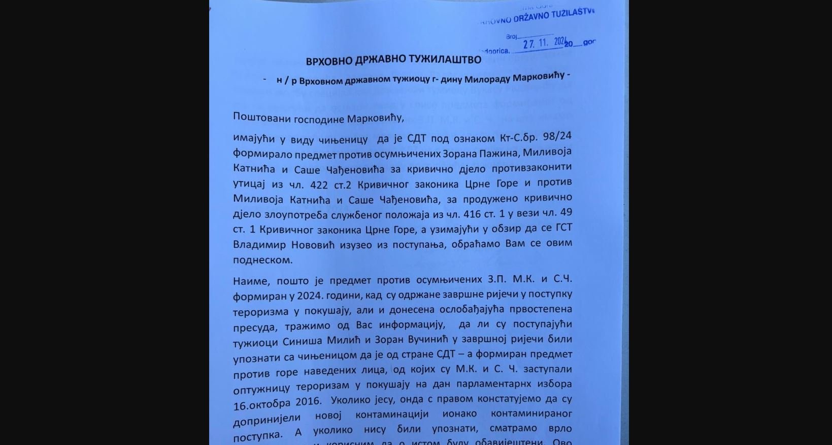 Mandić i Knežević: VDT da odgovori da li su Milić i Vučinić bili upoznati da je SDT formirao predmet protiv Pažina, Katnića i Čađenovića