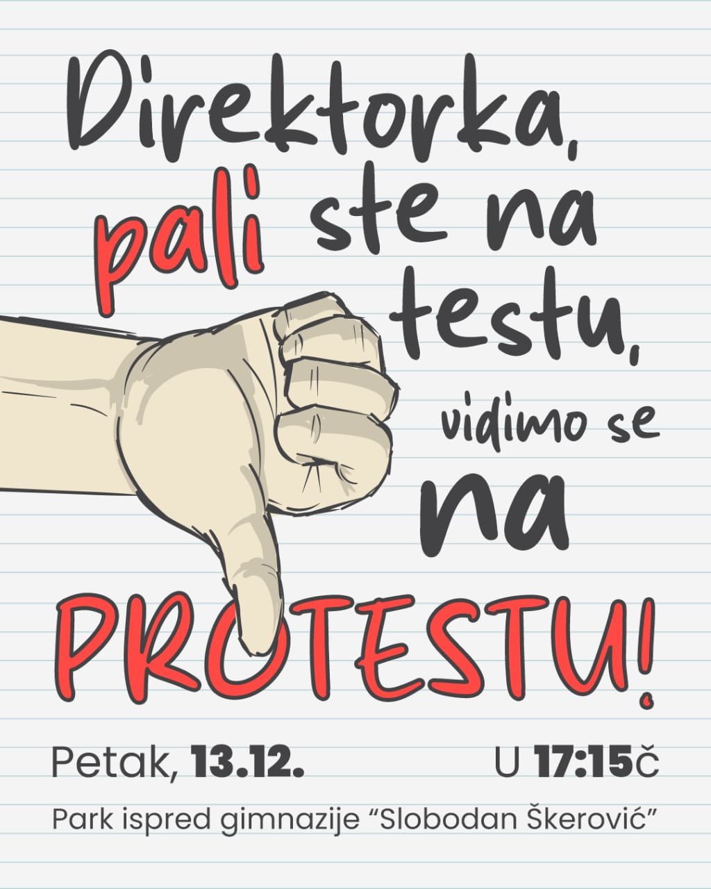 U petak protest ispred podgoričke Gimnazije: Direktorka i profesore, pali ste na testu