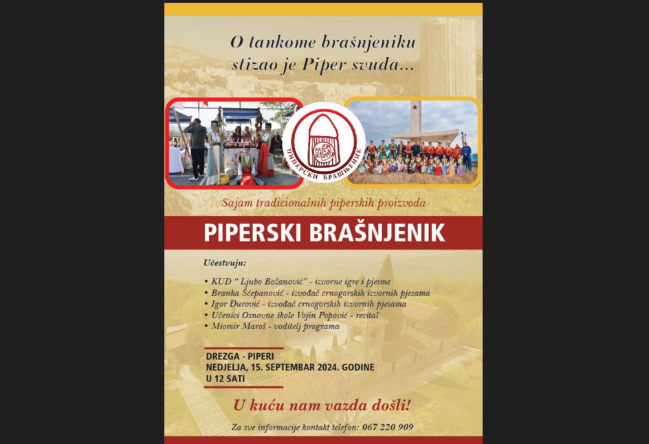 U nedjelju manifestacija "Piperski brašnjenik"