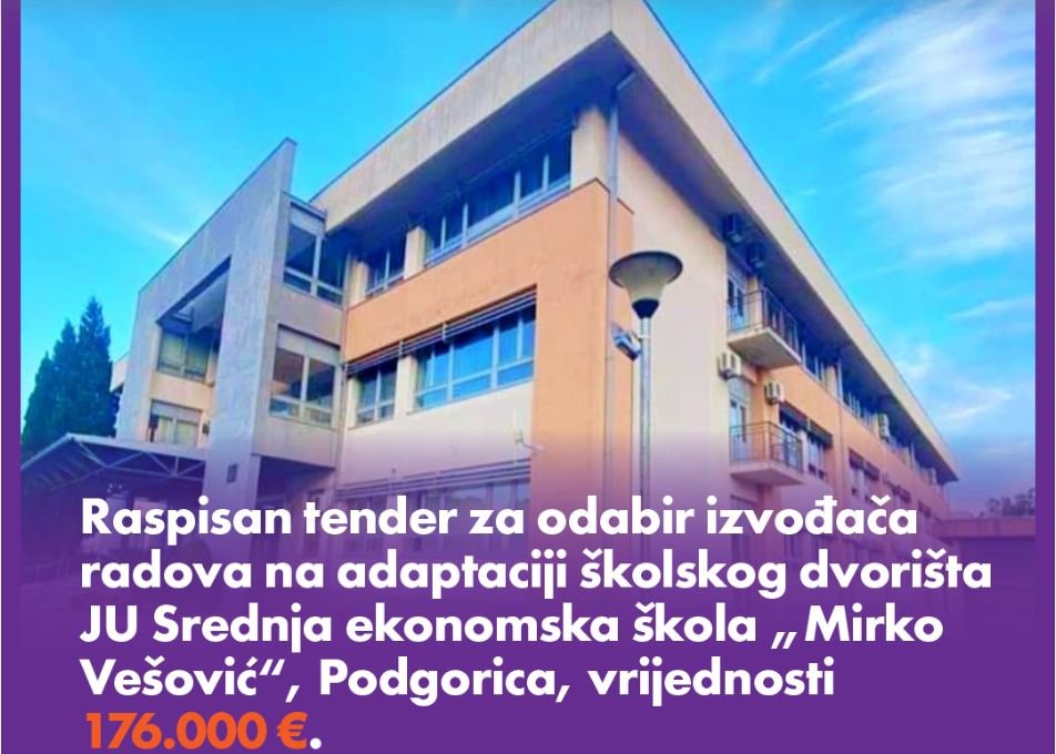 MPNI: Raspisan tender za odabir izvođača radova na adaptaciji i uređenju terena Ekonomske škole u Podgorici