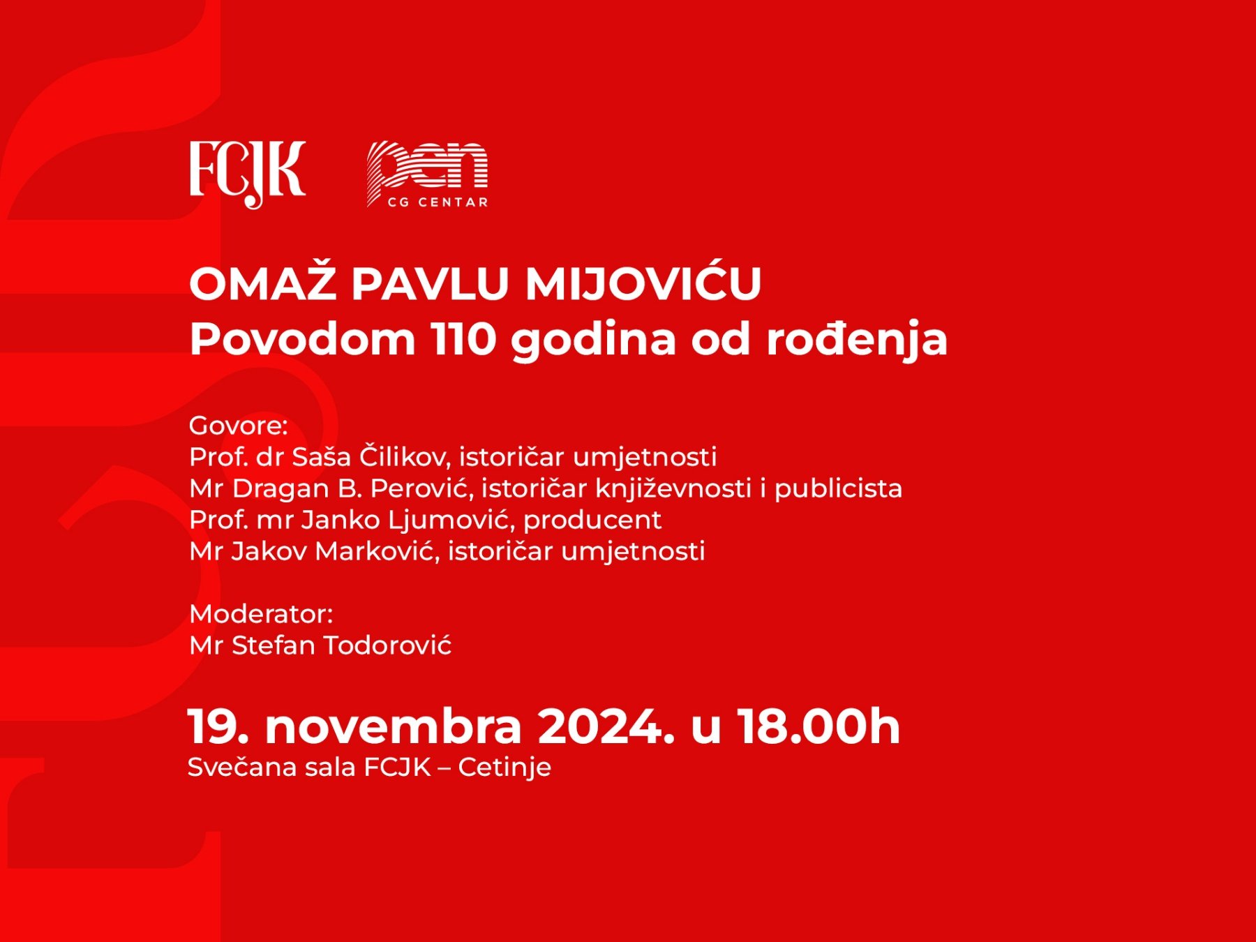 19. novembra u 18 sati na FCJK-u omaž Pavlu Mijoviću