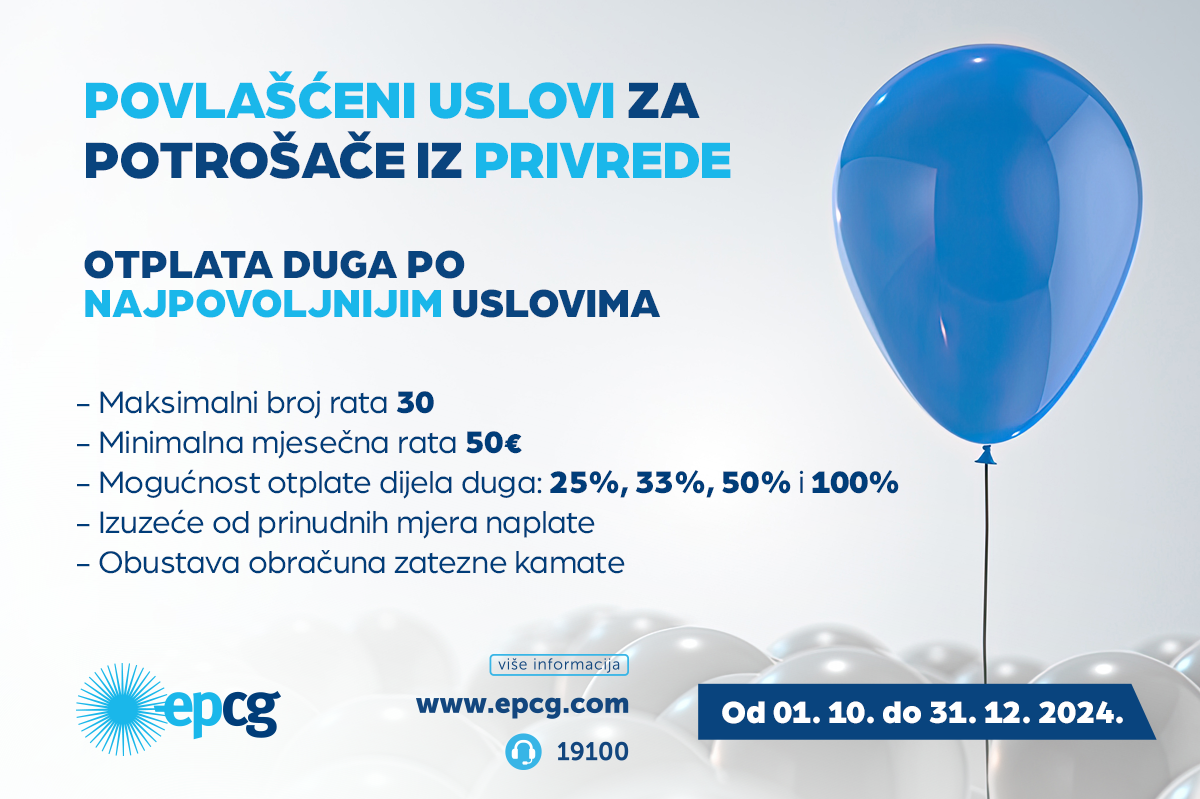 EPCG nudi povoljnije uslove otplate duga za potrošače iz privrede